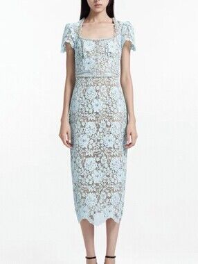Self-Portrait | Dresses | Pink Lace Diamante Bow Midi Dress | Poshmark